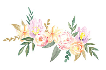 Watercolor Bouquet of Flowers Botanical 