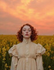 Obraz premium A woman posing in a sea of flowers