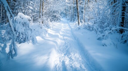 Fototapeta premium Serene Winter Pathway in High Contrast Lighting