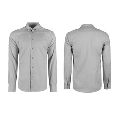 Gray men's shirt with long sleeves front and back isolated on white background