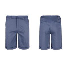 Men's blue bermuda shorts front and back isolated on white background