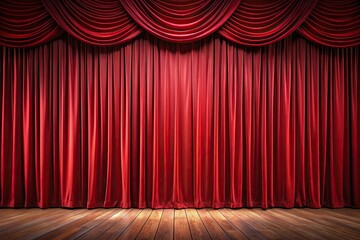 Theatrical backdrop photography featuring red curtains against empty background with depth of field