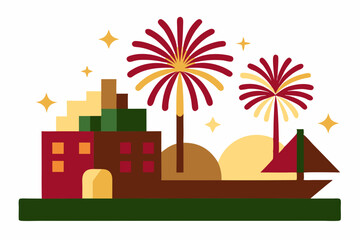 Fototapeta premium fourth of July fireworks show over the harbor vector illustration