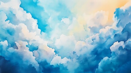 Serene Blue Sky with Watercolor Clouds