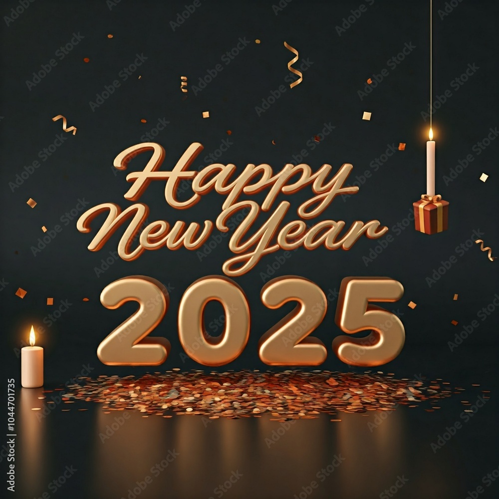 Fototapete happy new year 2025 3d render typography calligraphy typescript background banner poster wallpaper d