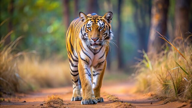 Tigress hunting in natural habitat at Tadoba Andhari Tiger Reserve