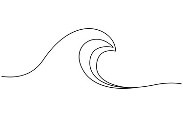 One single line simple ocean wave drawing. Sea wave continuous line drawing vector illustration,