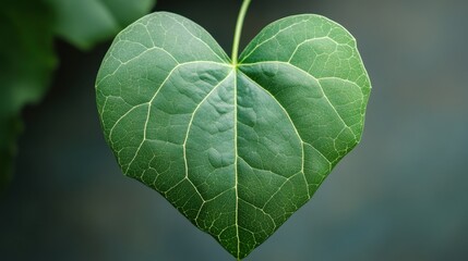 Closeup of a Heart-Shaped Leaf with Intricate Veins