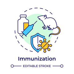 Immunization multi color concept icon. Hybridoma technology. Antibody production. Laboratory mouse. Round shape line illustration. Abstract idea. Graphic design. Easy to use in article