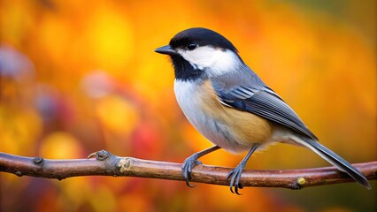 Obraz premium Tilted Angle Black-capped chickadee Poecile atricapillus on branch in October