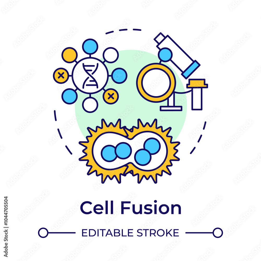 Sticker Cell fusion multi color concept icon. Cells combination. Hybridoma technology. Immune cells. Generate antibodies. Round shape line illustration. Abstract idea. Graphic design. Easy to use in article