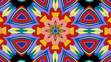 Abstract colorful psychedelic mandala kaleidoscope background pattern for a summer music festival
