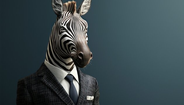 A zebra smartly attired in formal business wear.