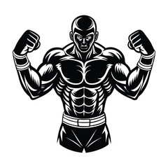 Fototapeta premium A silhouette of a boxer in a fighting stance, fists raised and ready for action.