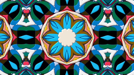 Abstract colorful psychedelic mandala kaleidoscope background pattern for a summer music festival
