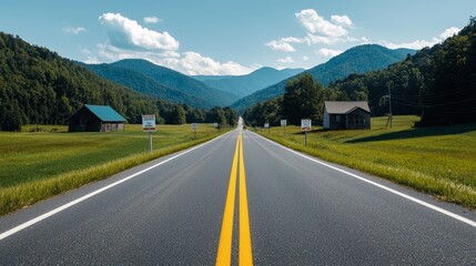 Fototapeta premium A picturesque small-town road, lined with campaign signs, with residents heading to vote, celebrating the beauty of democracy in everyday life