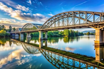 Naklejka premium Tilted angle Corvallis Oregon bridge crossing Willamette River