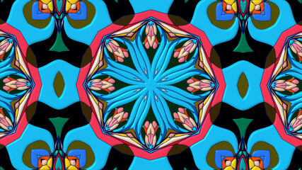 Abstract colorful psychedelic mandala kaleidoscope background pattern for a summer music festival
