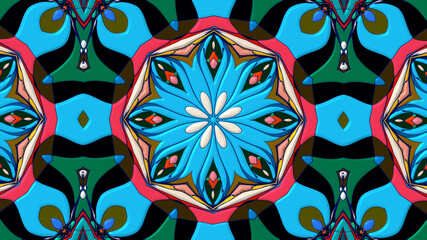 Abstract colorful psychedelic mandala kaleidoscope background pattern for a summer music festival
