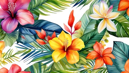 A vibrant pattern featuring various flowers and leaves, perfect for spring and summer decoration