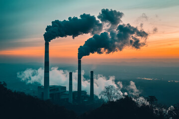 Aerial View of Large Industrial Facility Emitting Smoke Near Wetlands