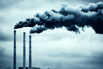 Industrial Factory Chimneys Releasing Thick Black Smoke into the Atmosphere