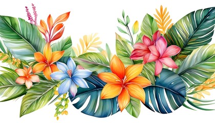 A vibrant pattern featuring various flowers and leaves, perfect for spring and summer decoration