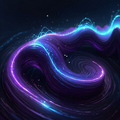 Fototapeta premium A 3D rendering of a swirling abstract shape with purple and blue neon lights. The background is black, with a subtle glow emanating from the center.