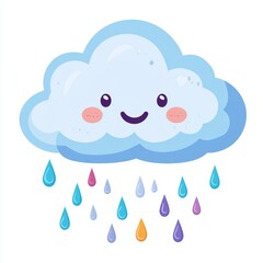 Cheerful Cartoon Cloud with Colorful Raindrops