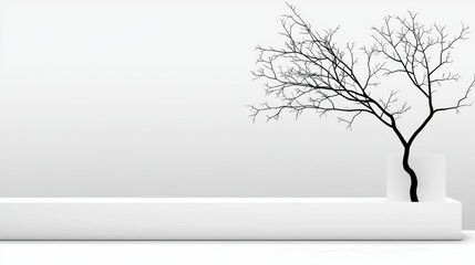 Bare Tree Silhouette in Minimalist Peaceful Winter Landscape