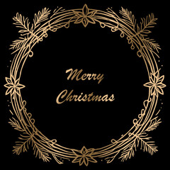 Christmas card design. Gold line art and letters