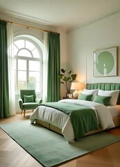 White And Green Color Luxury Villa Room Interior