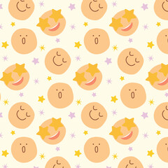 Seamless pattern with faces Emoticons. Emoticon smile and happy background. 