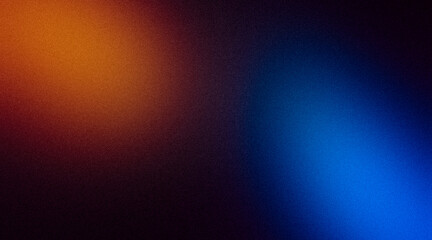 Grainy noise texture background, blue red orange abstract vibrant glowing color gradient shape on black backdrop, dark banner poster header cover wallpaper design