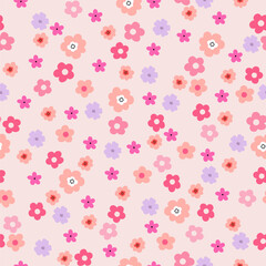 Seamless pattern with small flowers. Hand drawn floral pattern for your fabric, summer background, wallpaper, backdrop, textile. Vector illustration	
