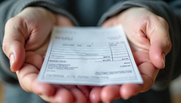 Hands offering donation receipt for charitable contribution