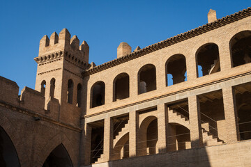 Obraz premium Aljafería Palace a fortified medieval palace built during the second half of the 11th century in the Taifa of Zaragoza in Al-Andalus, present day Zaragoza, Aragon, Spain