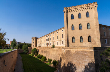 Fototapeta premium Aljafería Palace a fortified medieval palace built during the second half of the 11th century in the Taifa of Zaragoza in Al-Andalus, present day Zaragoza, Aragon, Spain