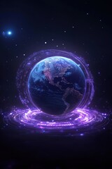 Obraz premium Intricate hologram of Earth suspended in the cosmos, showcasing vibrant data patterns and celestial beauty.