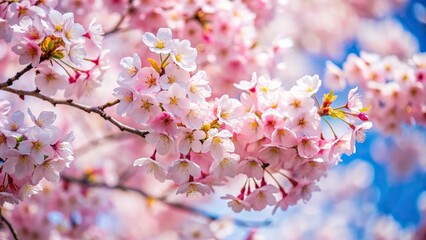 Obraz premium Tilted angle Sakura tree branch in spring