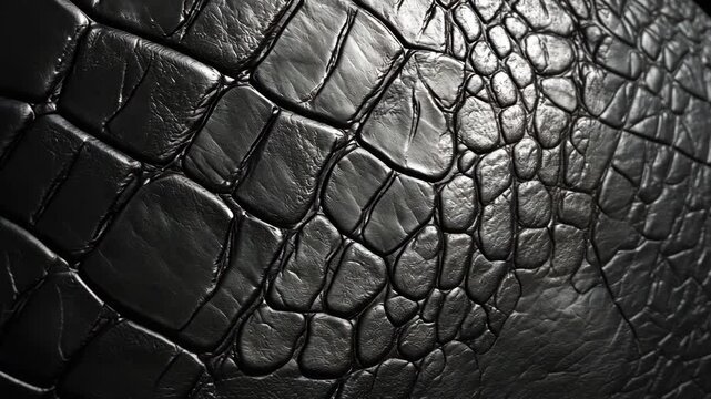 A close-up of black alligator skin, showing the intricate pattern of scales