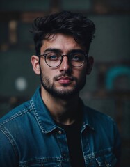Fototapeta premium Portrait of a caucasian wearing rounded glasses