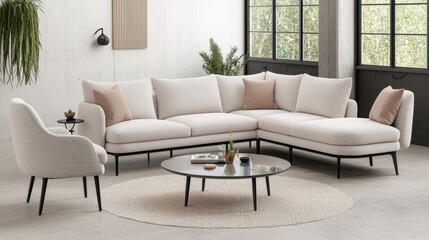 Cozy and Modern Living Room with Plush Sectional and Minimalist Decor