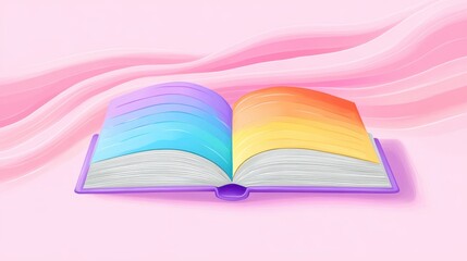 Front view of a queer poetry book in flat design with soft pastel watercolor accents, celebrating literary freedom and creative expression in LGBTQ themes. Vibrant and inclusive