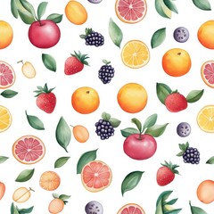 Seamless Pattern of Colorful Mixed Fruits: A Vibrant and Fresh Design for Creative Projects