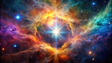 Fototapeta premium Silhouette of mystical star formation emerging from colorful nebula