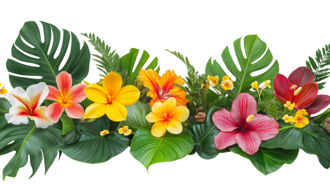 Tropical flowers border nature plants outdoors isolated on a white background - Powered by Adobe