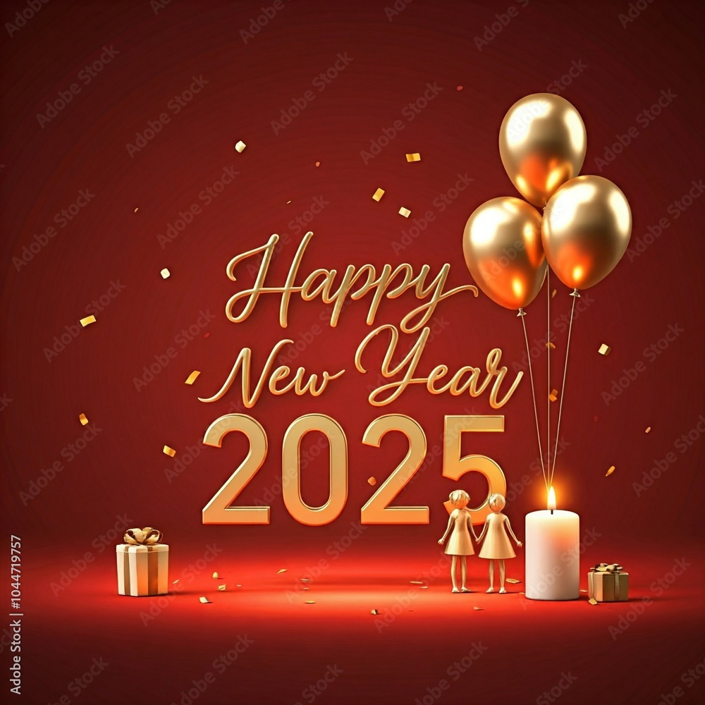 Fototapete happy new year 2025 3d render typography calligraphy typescript background banner illustrations