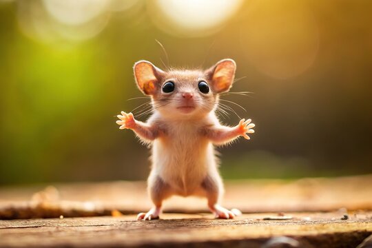 Tiny creature posing triumphantly for a forced perspective photo shoot