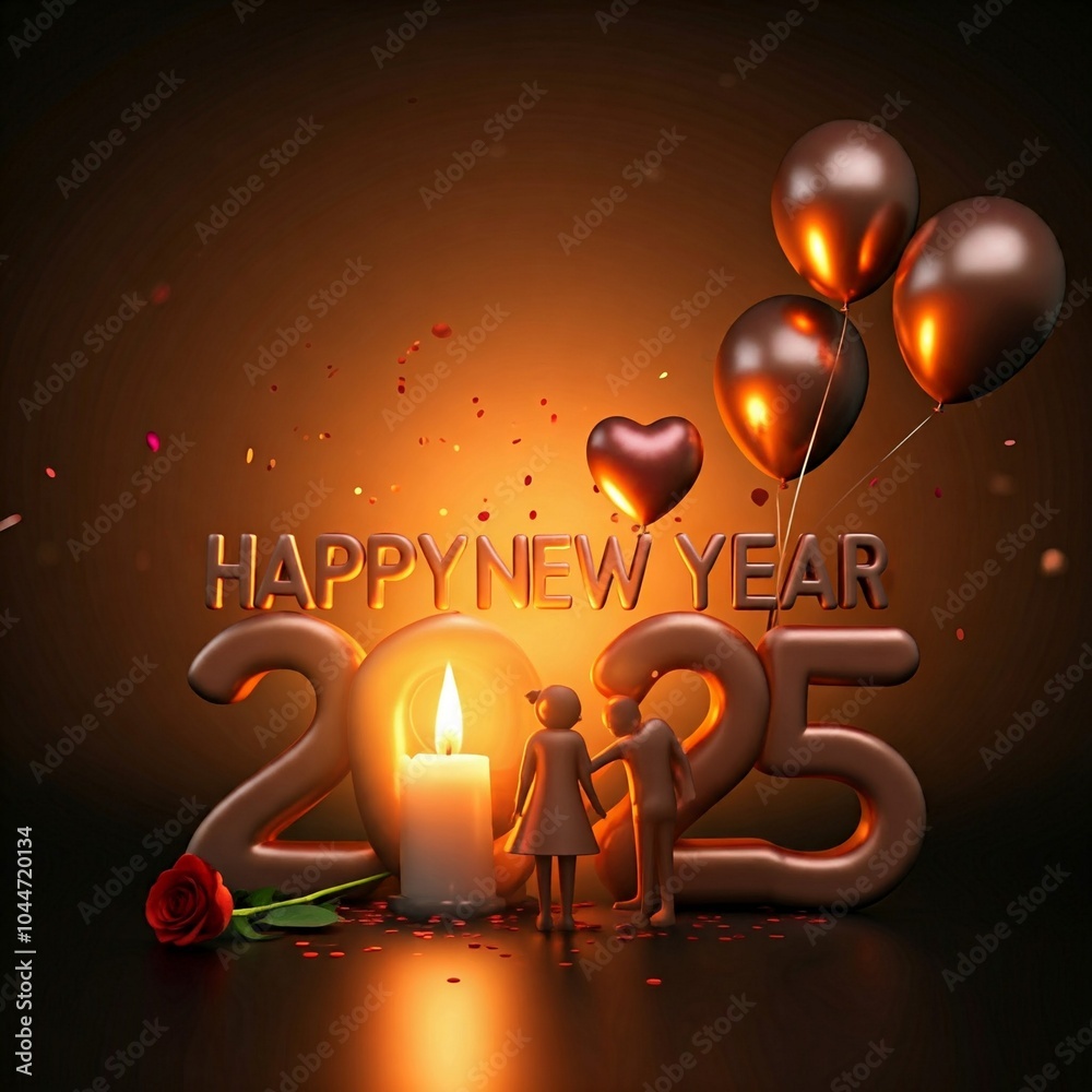 Fototapete happy new year 2025 3d render typography calligraphy typescript background banner illustrations